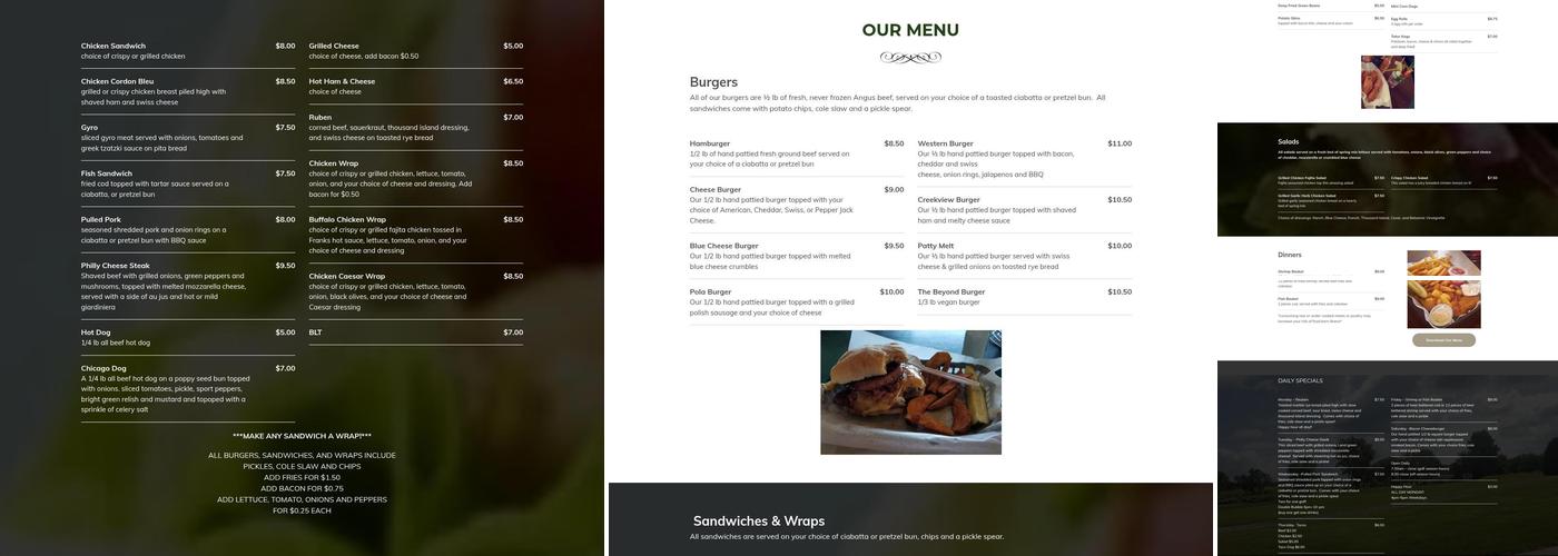 Creekview Par Three Menu
