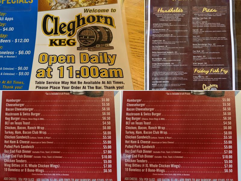 Cleghorn Keg Menu