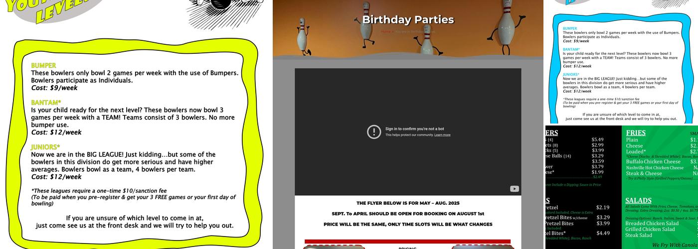 Sims Bowling Lanes Menu