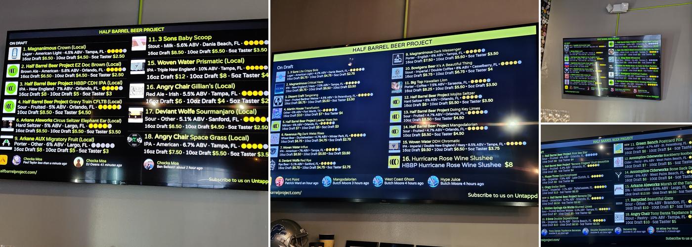 Half Barrel Beer Project Menu