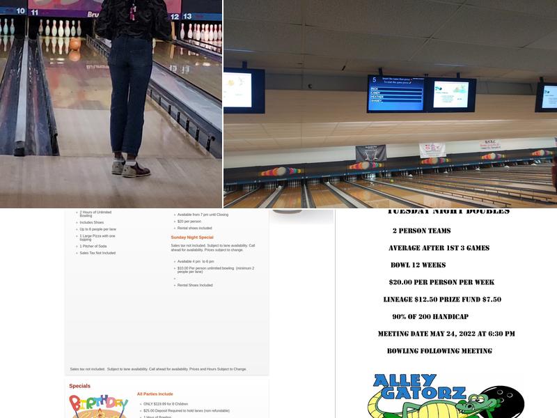Alley Gatorz Bowling Center Menu