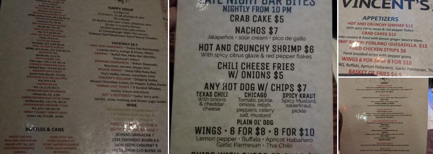 Vincent's Menu