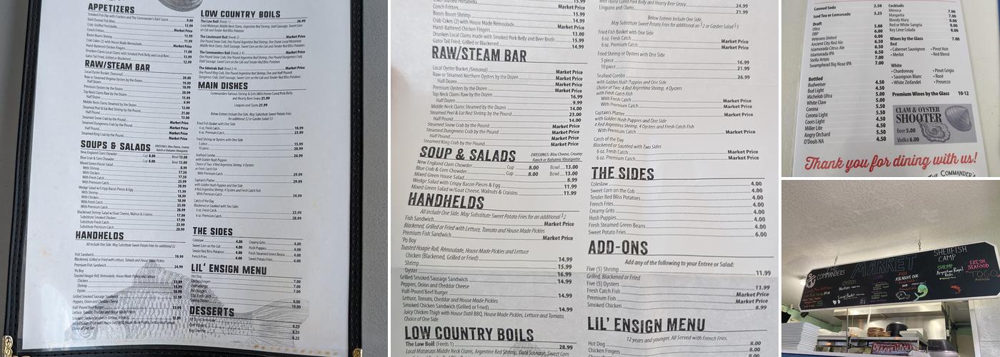 The Commander's Shellfish Camp Menu