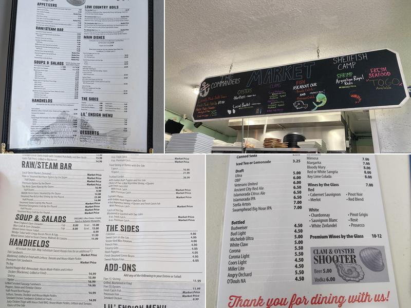 The Commander's Shellfish Camp Menu