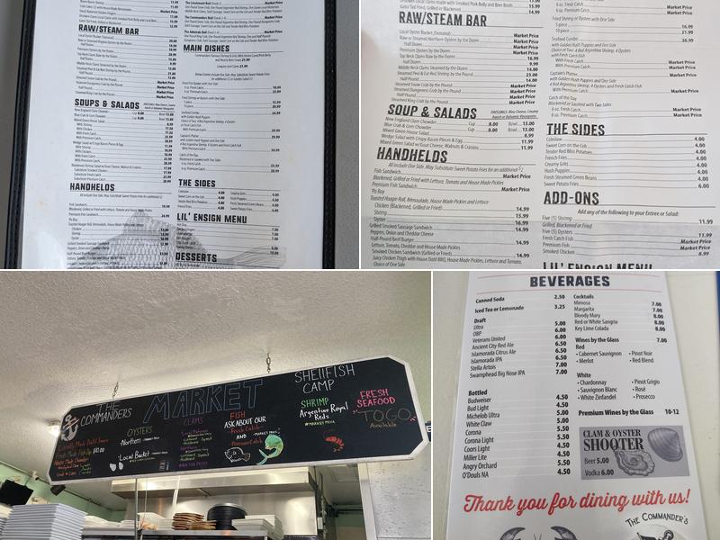 The Commander's Shellfish Camp Menu