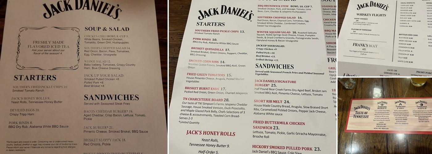 Jack Daniel's Menu