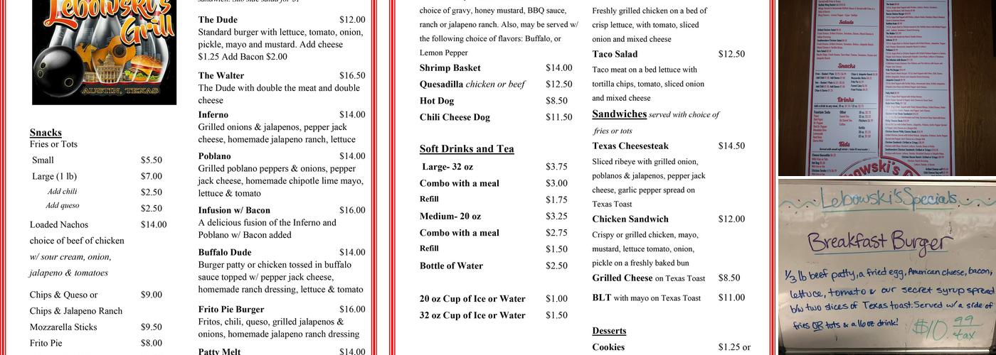 Westgate Lanes Menu