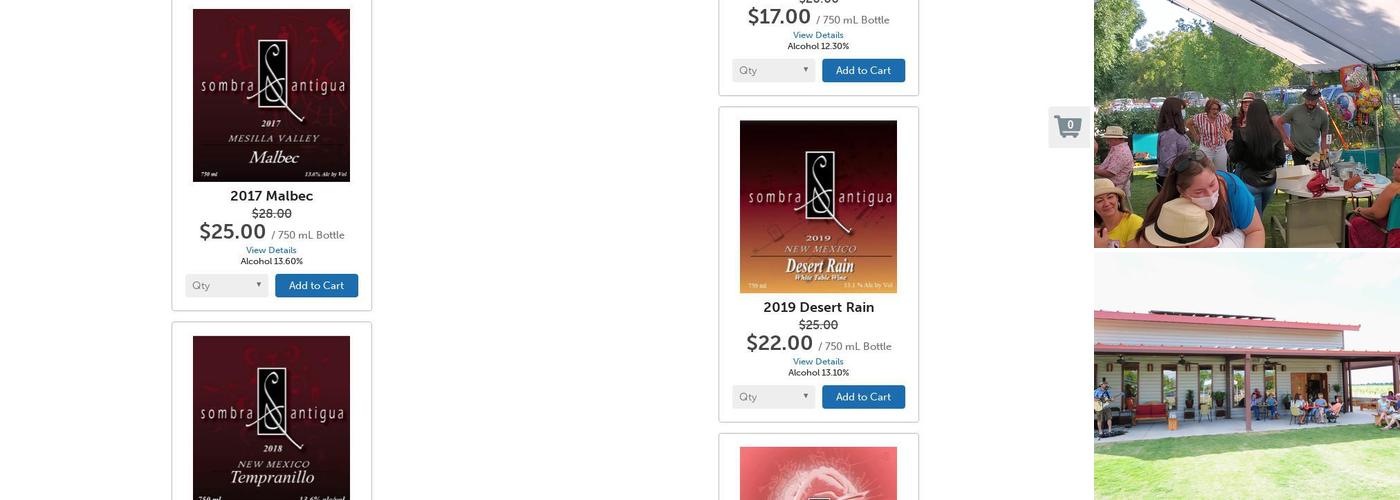 Sombra Antigua Vineyard and Winery Menu