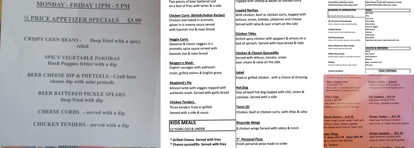 Riverside Bar Menu