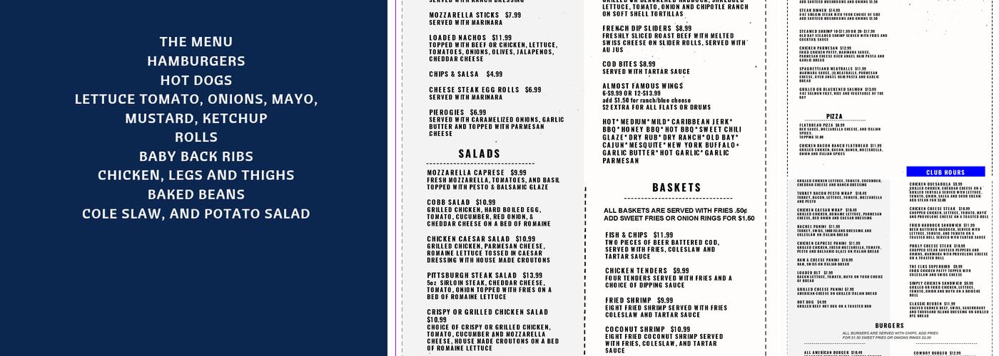 West Shore Elks Menu