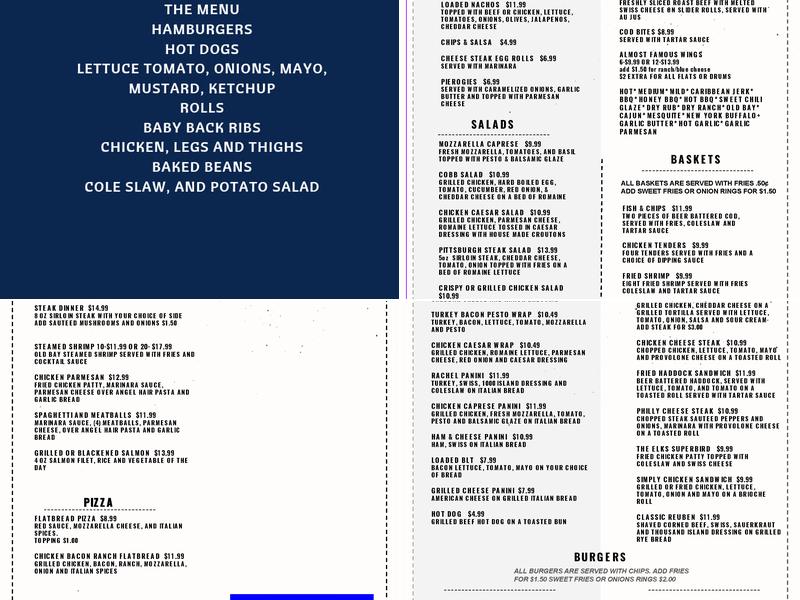 West Shore Elks Menu