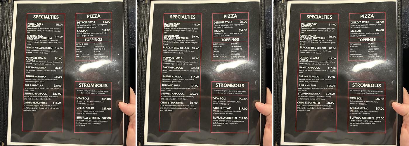 VFW Menu