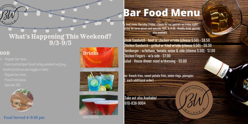 Waldheim Beethoven Club Menu