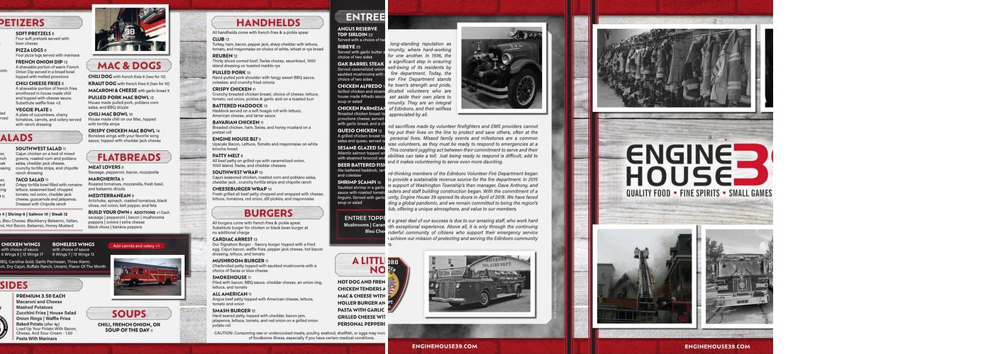 Engine House 39 Menu