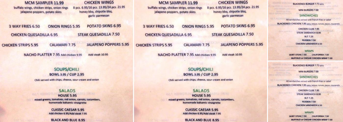 MCM Pub & Grill Menu
