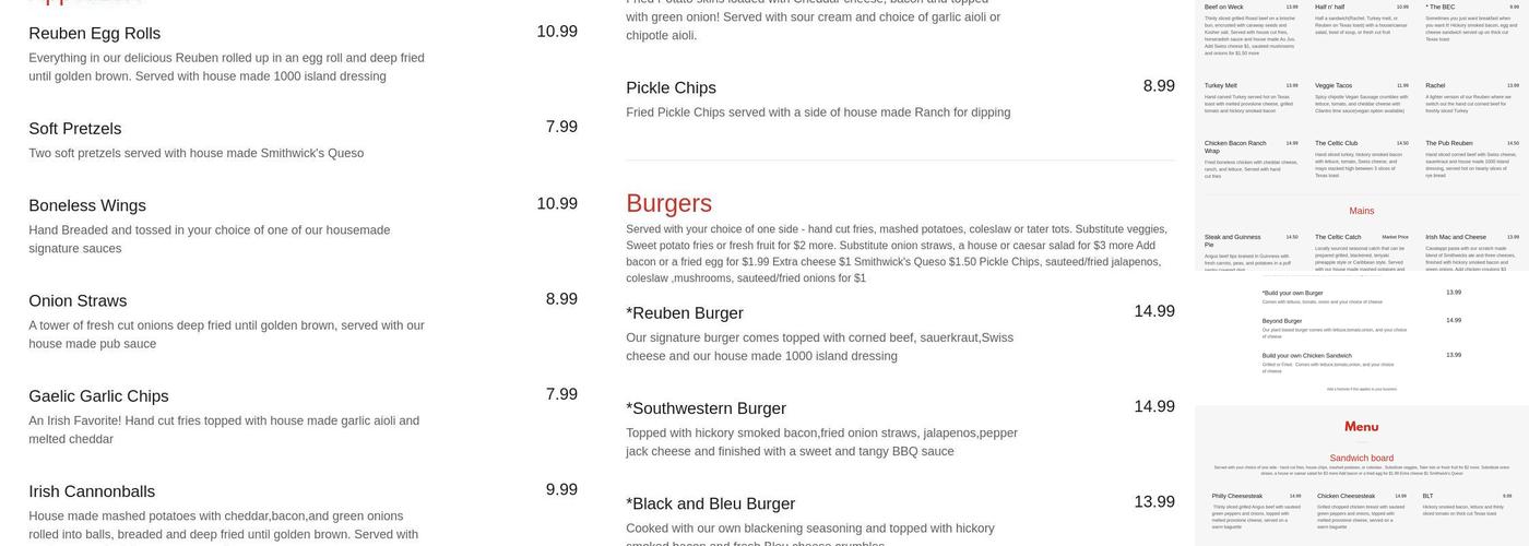 Celtic Monkey Irish Pub and Grill Menu