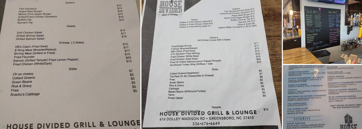 House Divided Bottles and Taps Menu