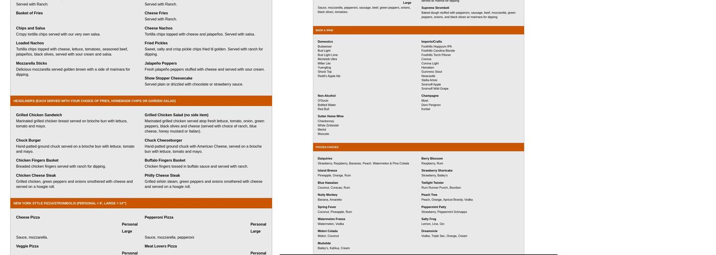 Comedy Zone Menu