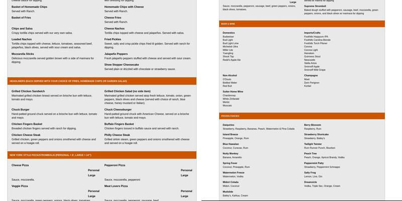 Comedy Zone Menu