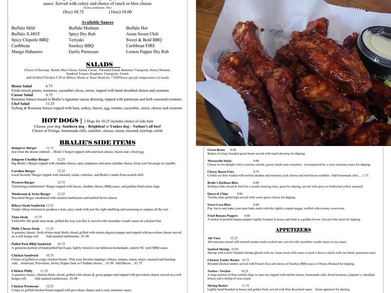 Bralie's Sports Bar 2 Menu