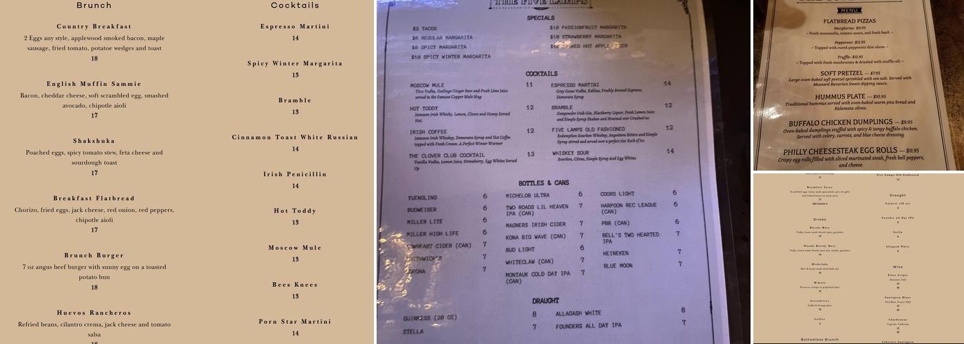 The Five Lamps Menu