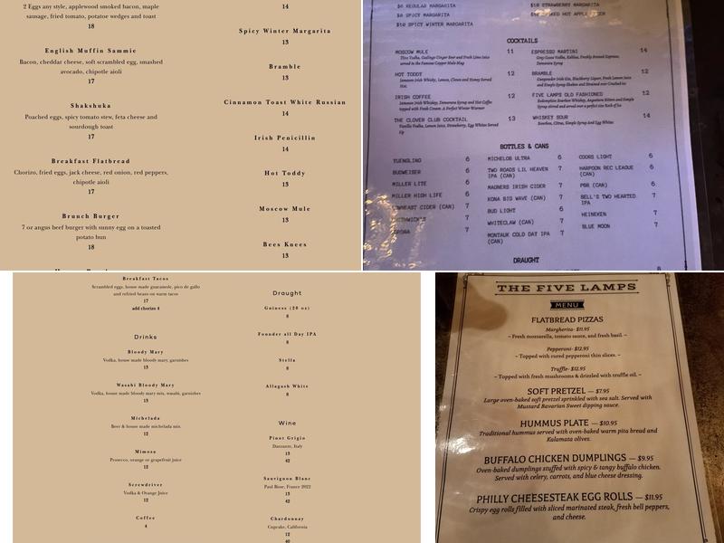 The Five Lamps Menu