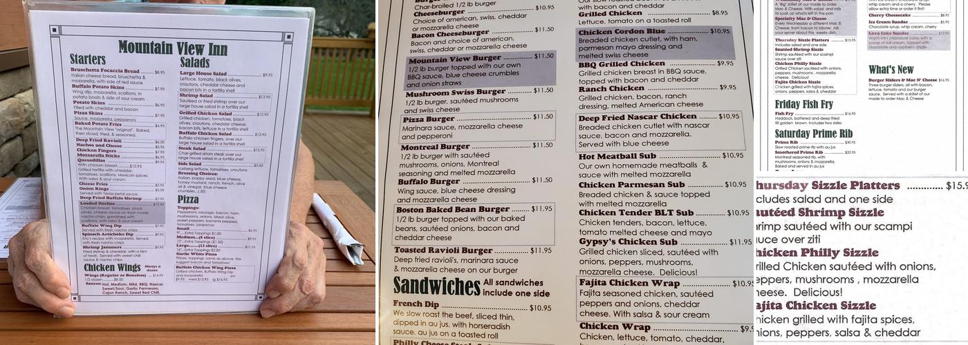 Mountain View Inn Menu