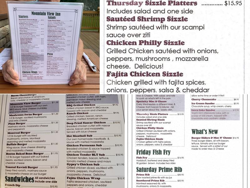 Mountain View Inn Menu