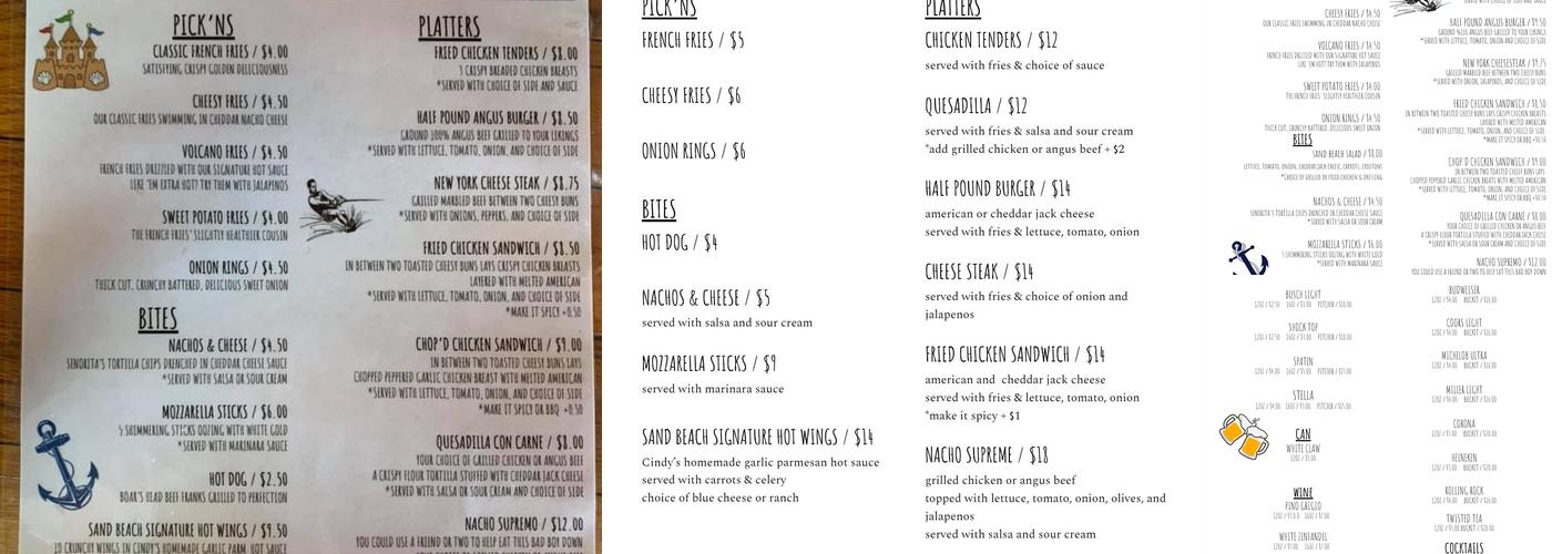 Sand Beach Menu
