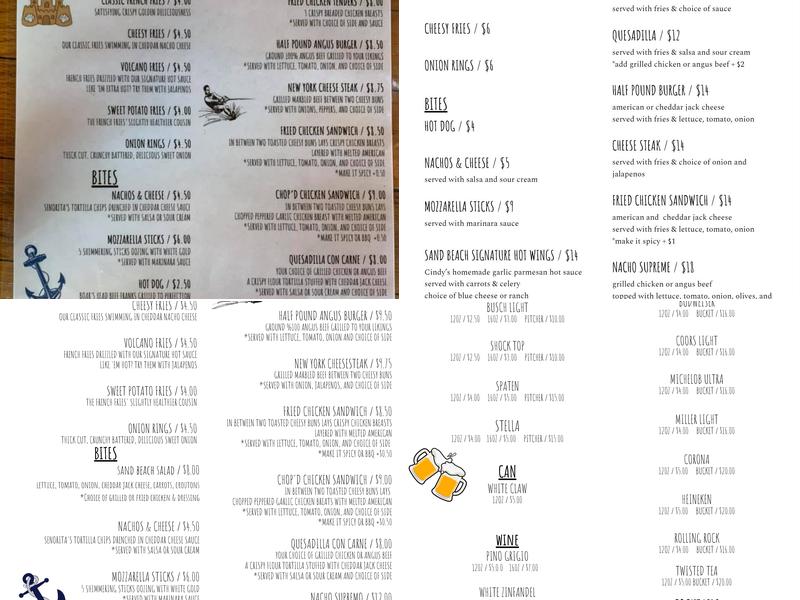 Sand Beach Menu