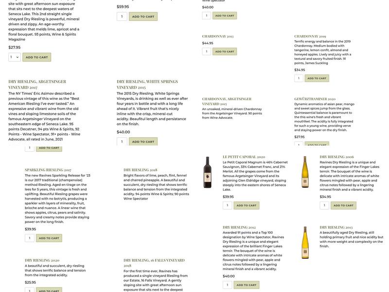 Ravines Wine Cellars Menu