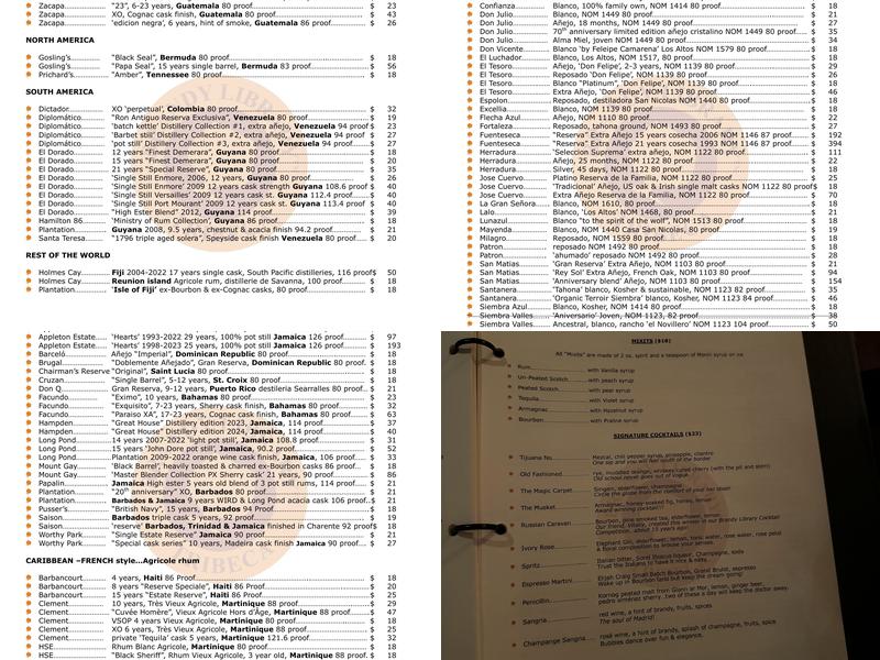 Brandy Library Menu