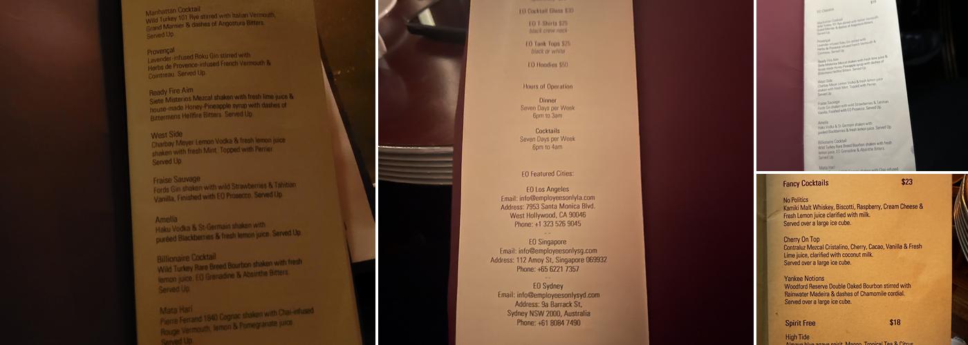 Employees Only Menu