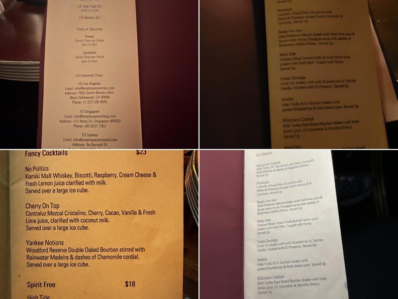 Employees Only Menu