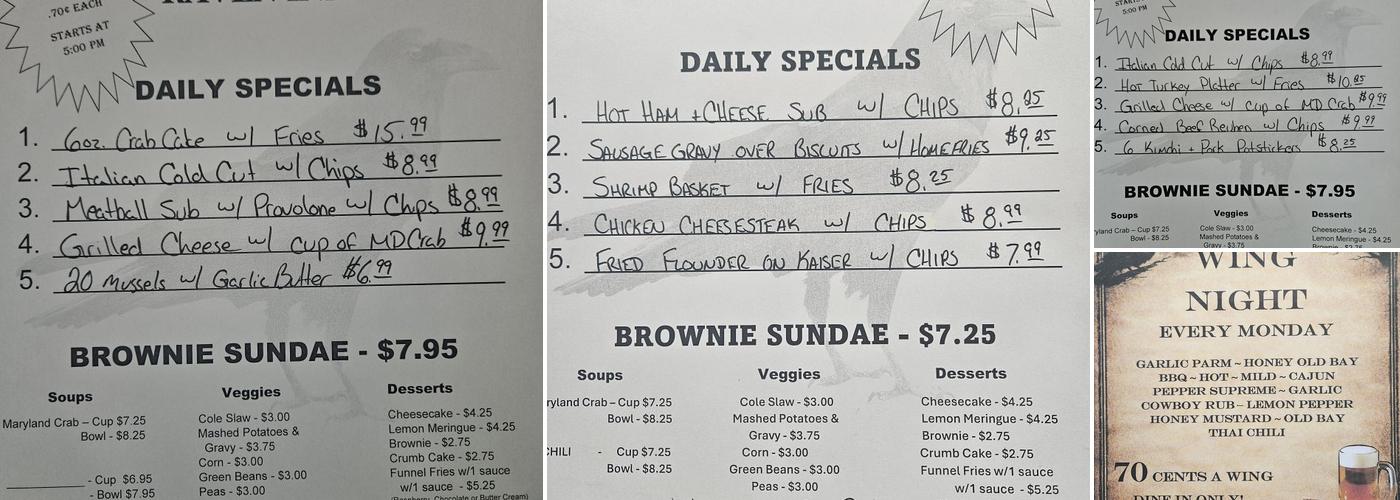 Raven Inn Menu