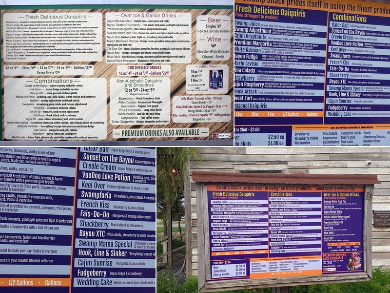 Swamp Shack Daiquiris Menu