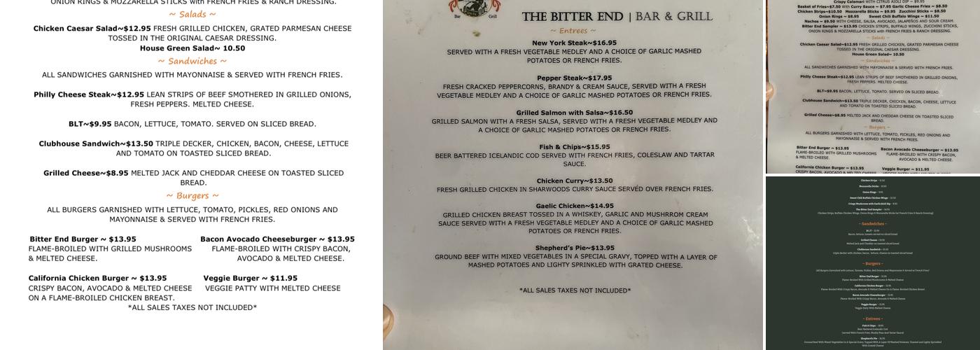 The Bitter End Menu