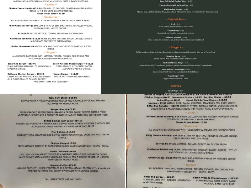 The Bitter End Menu