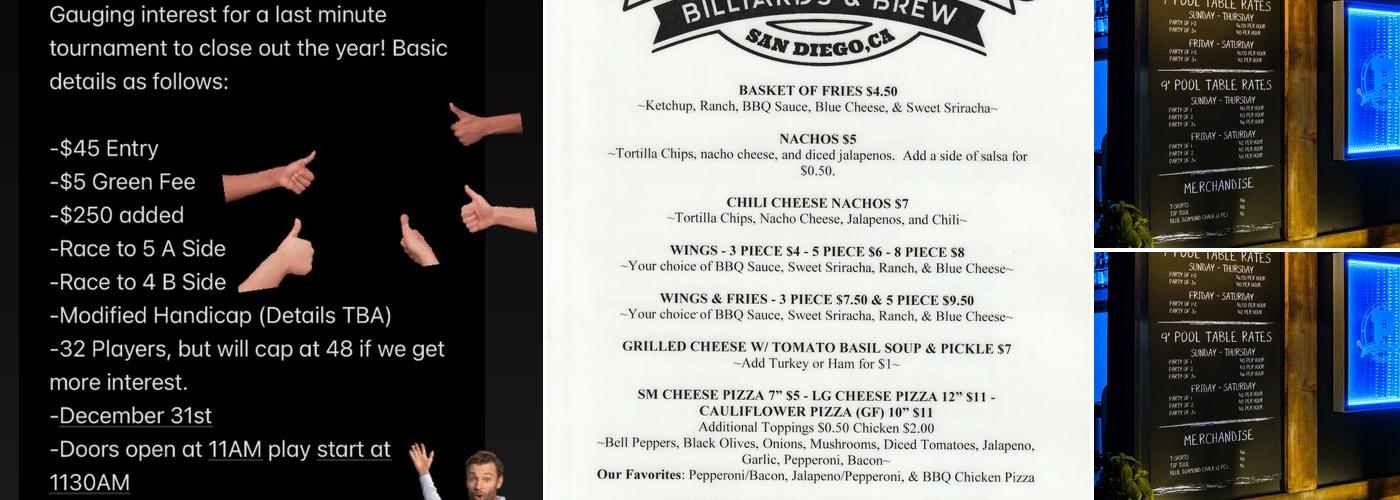 Pockets Billiards & Brew Menu