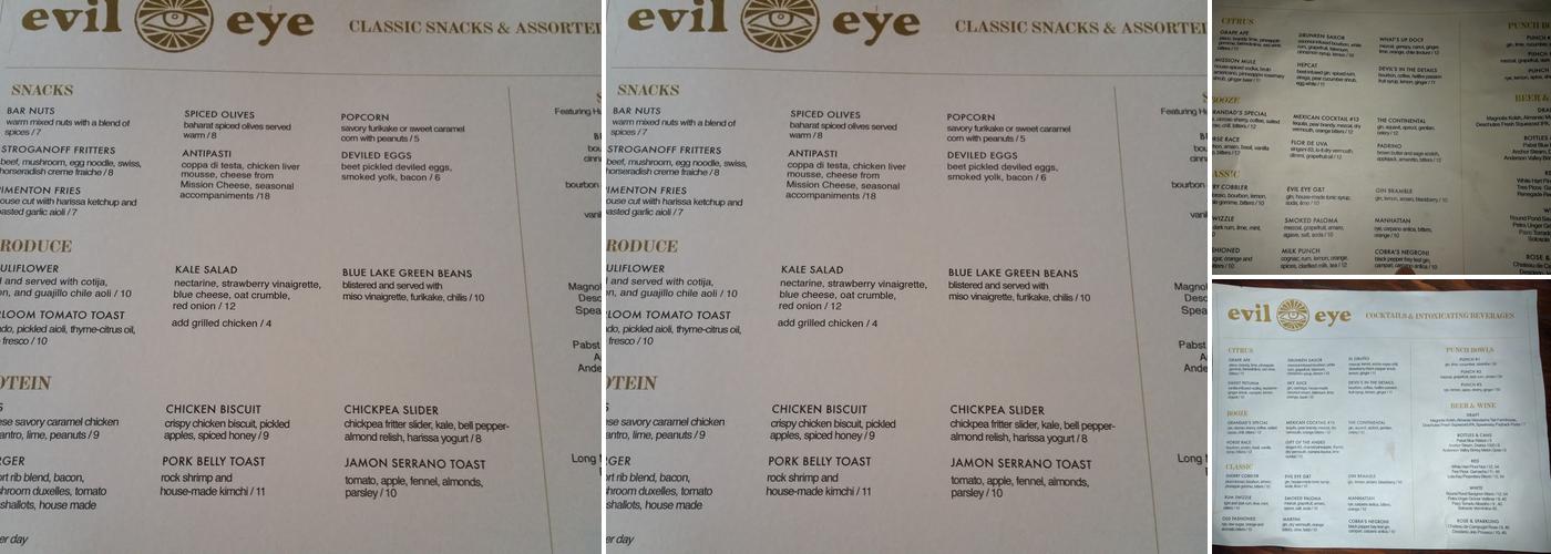 Evil Eye Menu