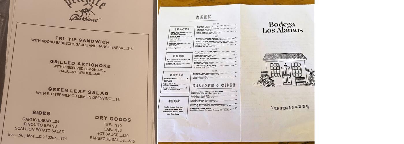 Bodega Los Alamos Menu