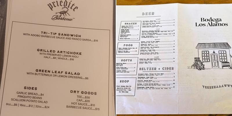 Bodega Los Alamos Menu