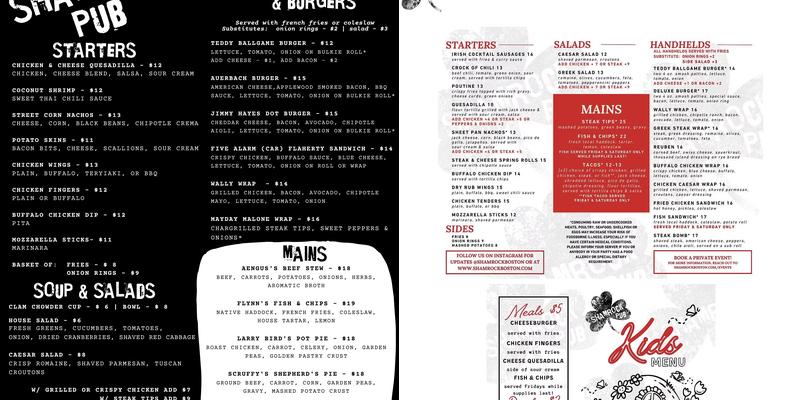 Shamrock Pub Menu
