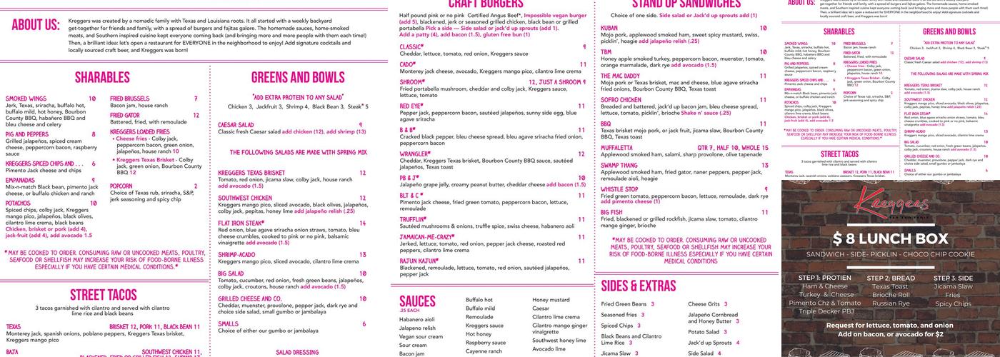 Kreggers At Hand Menu
