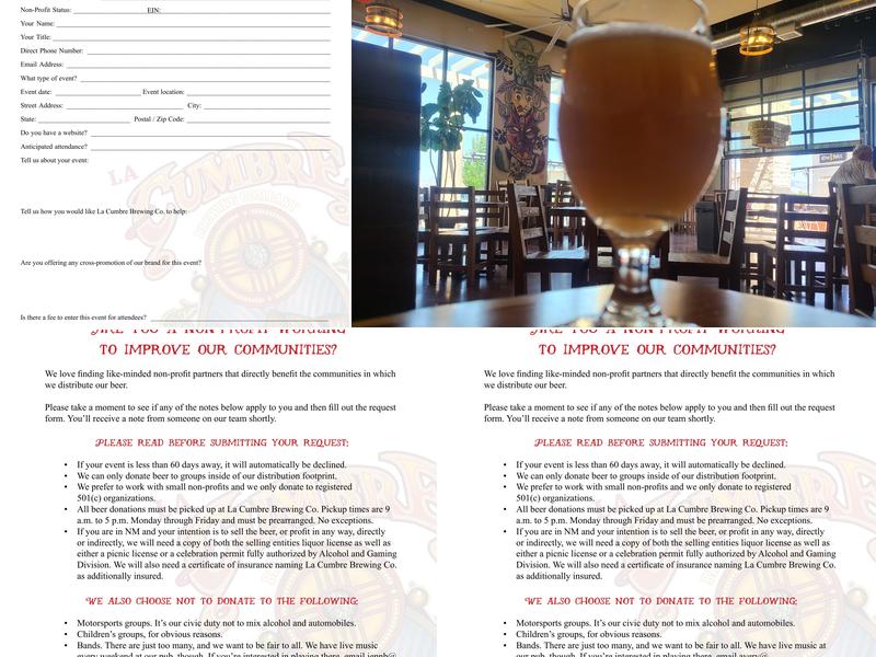 La Cumbre Brewing Co. Westside Menu