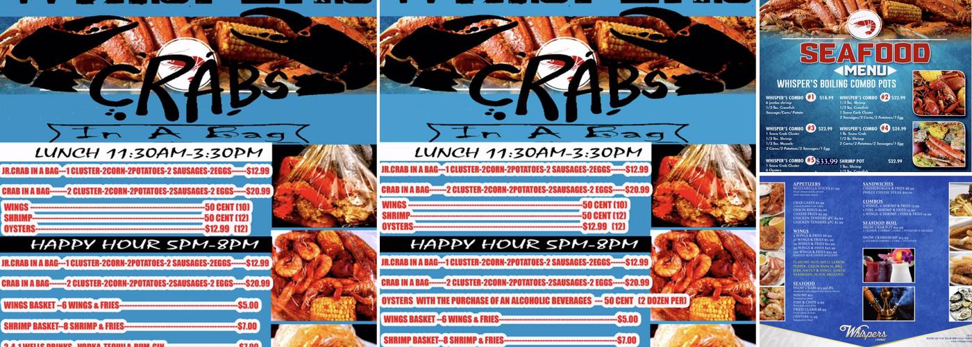 WHISPERS OYSTER BAR & CRABS Menu