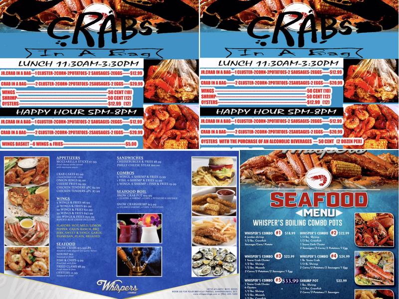 WHISPERS OYSTER BAR & CRABS Menu