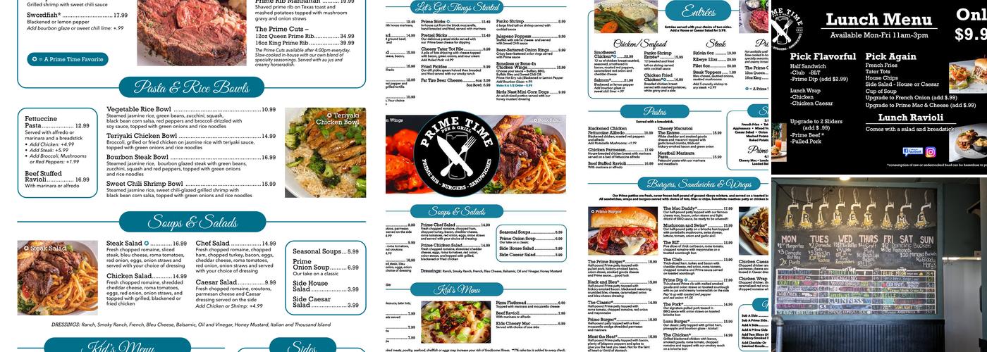Prime Time Pub & Grill Menu