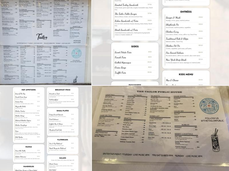 The Tailor Public House Menu