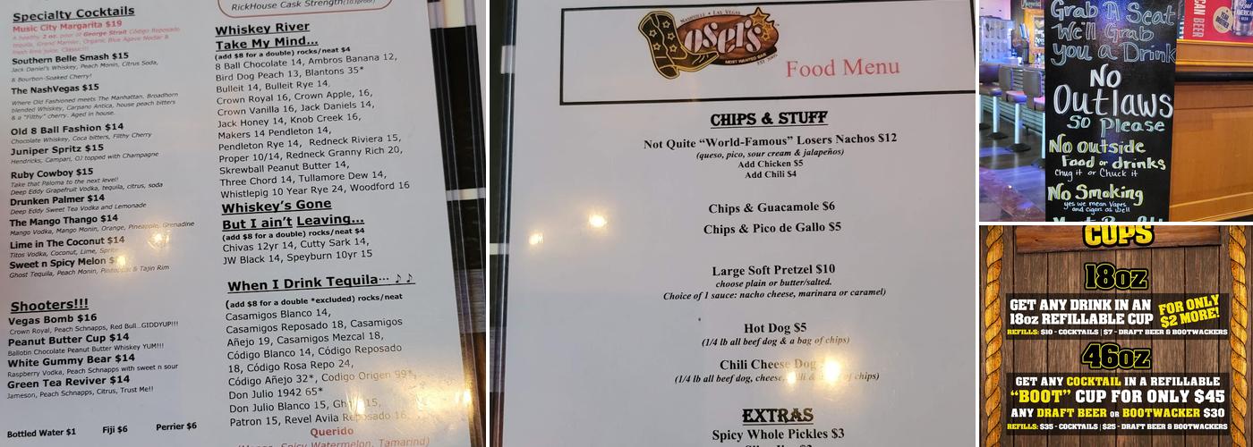 Losers Bar At MGM Grand Menu